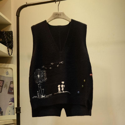 Дамски пуловер, жилетка, есен, зима, нова широка жилетка с V-образно деколте, корейска дамска плетена жилетка