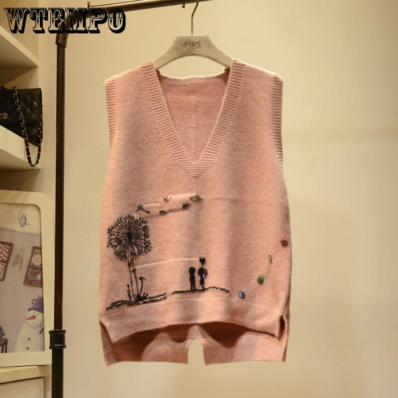 Moteriškas megztinis megztinis liemenė rudens žiemos nauja laisva liemenė su V formos iškirpte Korėjietiška moteriška megzta liemenė