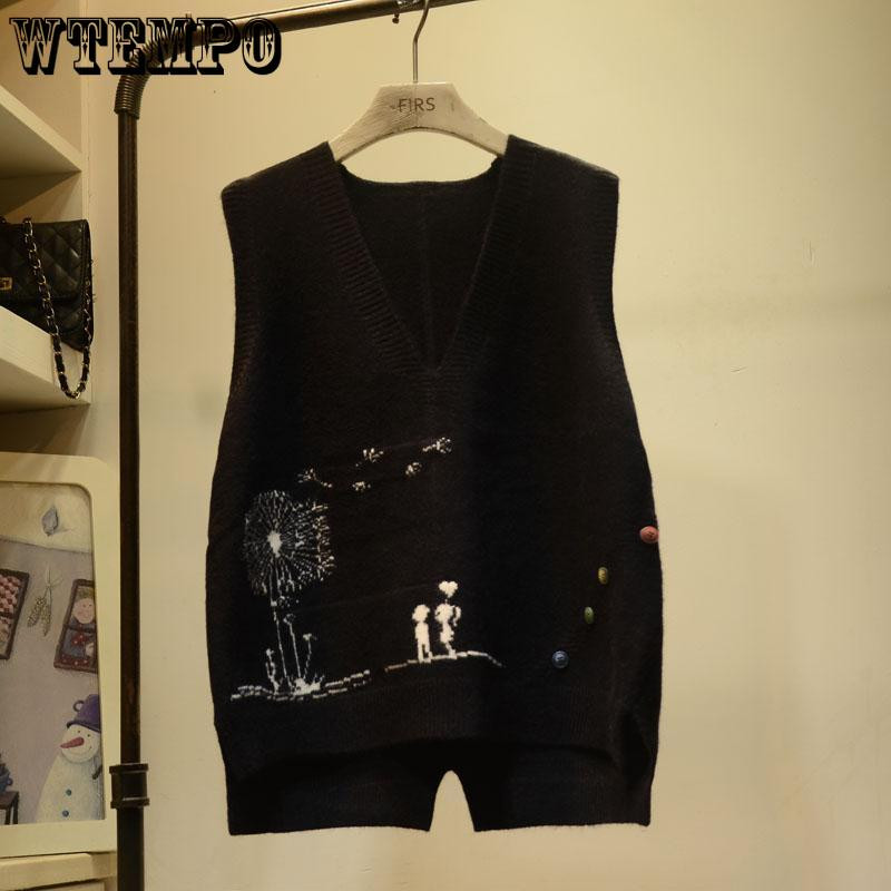 Moteriškas megztinis megztinis liemenė rudens žiemos nauja laisva liemenė su V formos iškirpte Korėjietiška moteriška megzta liemenė