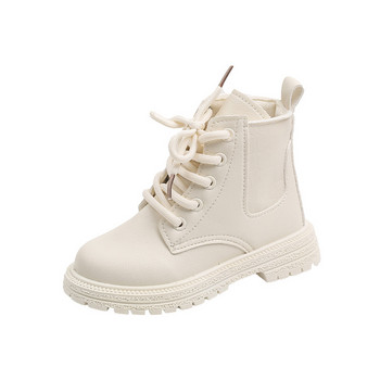 2023 Μπεζ μπότες για κορίτσια Πλαϊνό φερμουάρ Απλό, αντιολισθητικό, καθημερινά παιδικά παπούτσια Ευέλικτα μαλακά αγόρια Παιδικά κοντές μπότες PU σε στυλ Βρετανίας