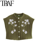 TRAF Y2K siuvinėjimas moterims Madinga dygsniuota paminkštinta striukės liemenė 2023 m. pavasario sagos be rankovių, laisvos liemenės, moteriškos apkarpytos viršutinės dalies