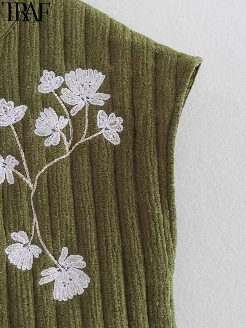 TRAF Y2K siuvinėjimas moterims Madinga dygsniuota paminkštinta striukės liemenė 2023 m. pavasario sagos be rankovių, laisvos liemenės, moteriškos apkarpytos viršutinės dalies