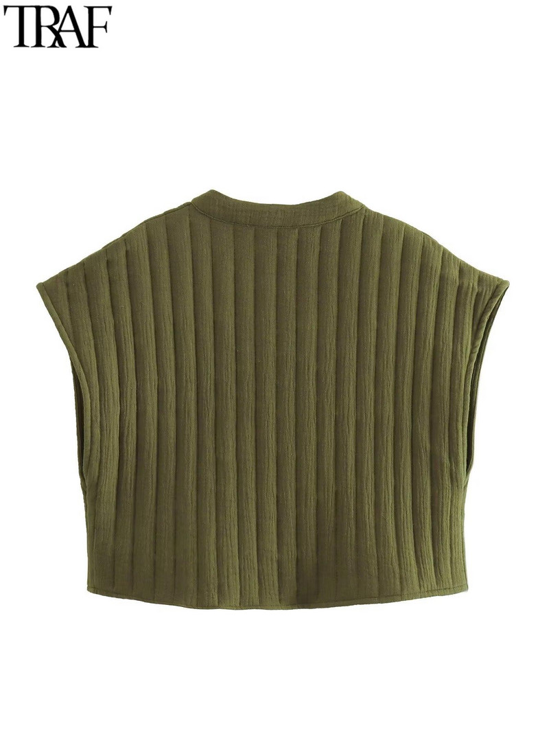 TRAF Y2K siuvinėjimas moterims Madinga dygsniuota paminkštinta striukės liemenė 2023 m. pavasario sagos be rankovių, laisvos liemenės, moteriškos apkarpytos viršutinės dalies