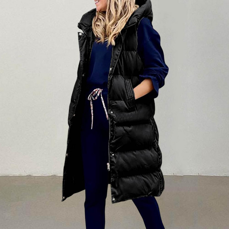 Thickened Fashion Winter Casual με κουκούλα Ζεστό βαμβακερό γιλέκο Πανωφόρι για το δέρμα που αγγίζει το γιλέκο Τσέπες για εργασία