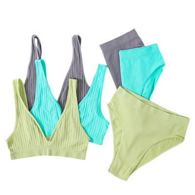 Set de sutien fără sudură pentru femei, chiloți sexy cu talie înaltă, set de lenjerie de corp sport, bralette în V adânc, sutien cu nervuri, set de lenjerie pentru femei