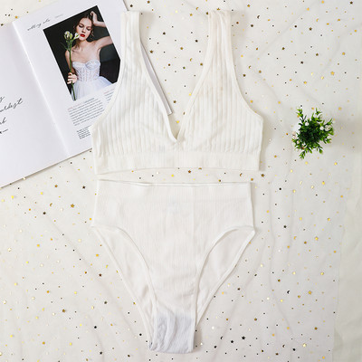 Komplet bešavnih grudnjaka od 2 komada Ženske seksi gaćice visokog struka Komplet sportskog donjeg rublja Deep V Bralette Rebrasti grudnjak Komplet ženskog donjeg rublja