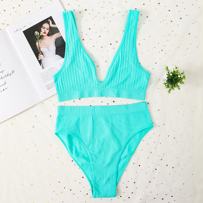 Komplet bešavnih grudnjaka od 2 komada Ženske seksi gaćice visokog struka Komplet sportskog donjeg rublja Deep V Bralette Rebrasti grudnjak Komplet ženskog donjeg rublja