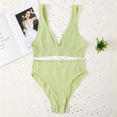 Komplet bešavnih grudnjaka od 2 komada Ženske seksi gaćice visokog struka Komplet sportskog donjeg rublja Deep V Bralette Rebrasti grudnjak Komplet ženskog donjeg rublja