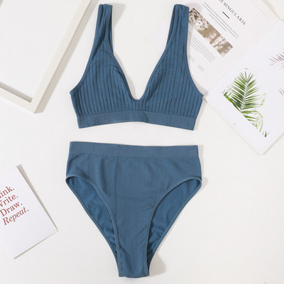 Komplet bešavnih grudnjaka od 2 komada Ženske seksi gaćice visokog struka Komplet sportskog donjeg rublja Deep V Bralette Rebrasti grudnjak Komplet ženskog donjeg rublja