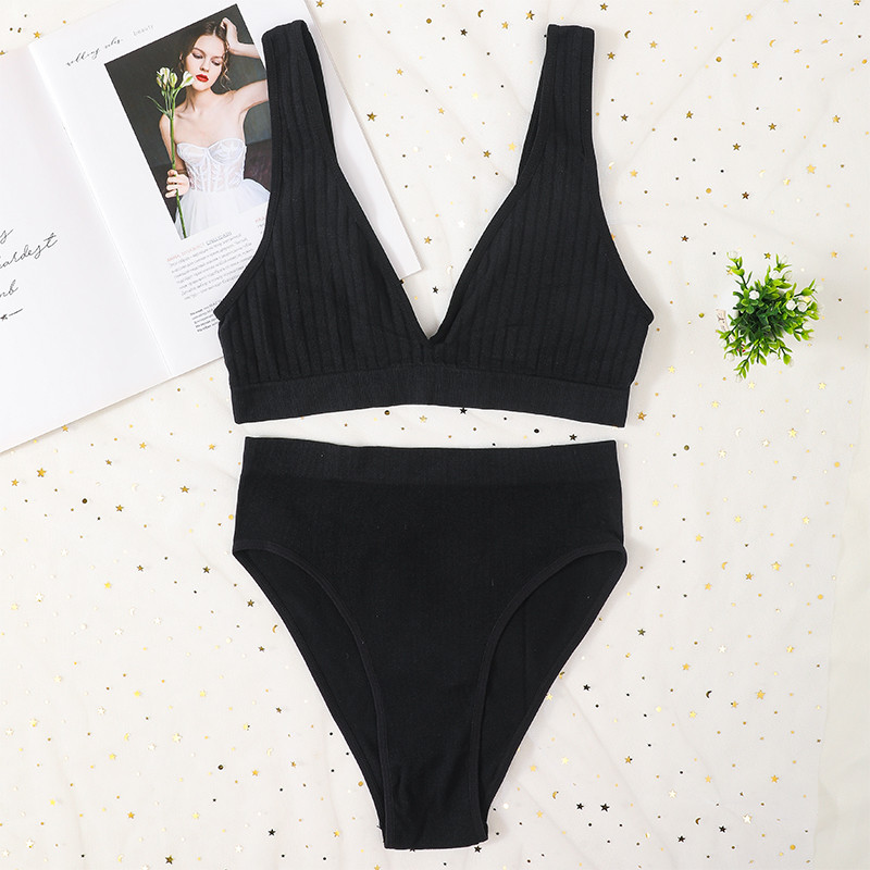 Komplet bešavnih grudnjaka od 2 komada Ženske seksi gaćice visokog struka Komplet sportskog donjeg rublja Deep V Bralette Rebrasti grudnjak Komplet ženskog donjeg rublja
