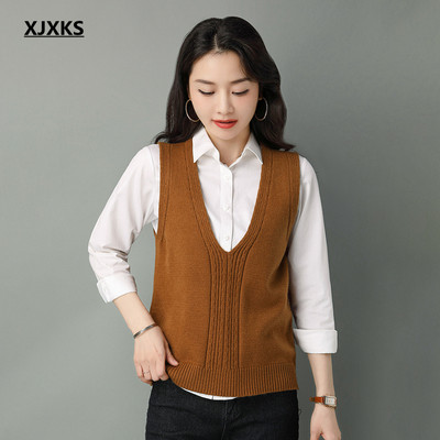 XJXKS 2022, primăvară și toamnă, vestă tricotată nouă pentru femei, pulover fără mâneci, top tricotat din lână de înaltă calitate