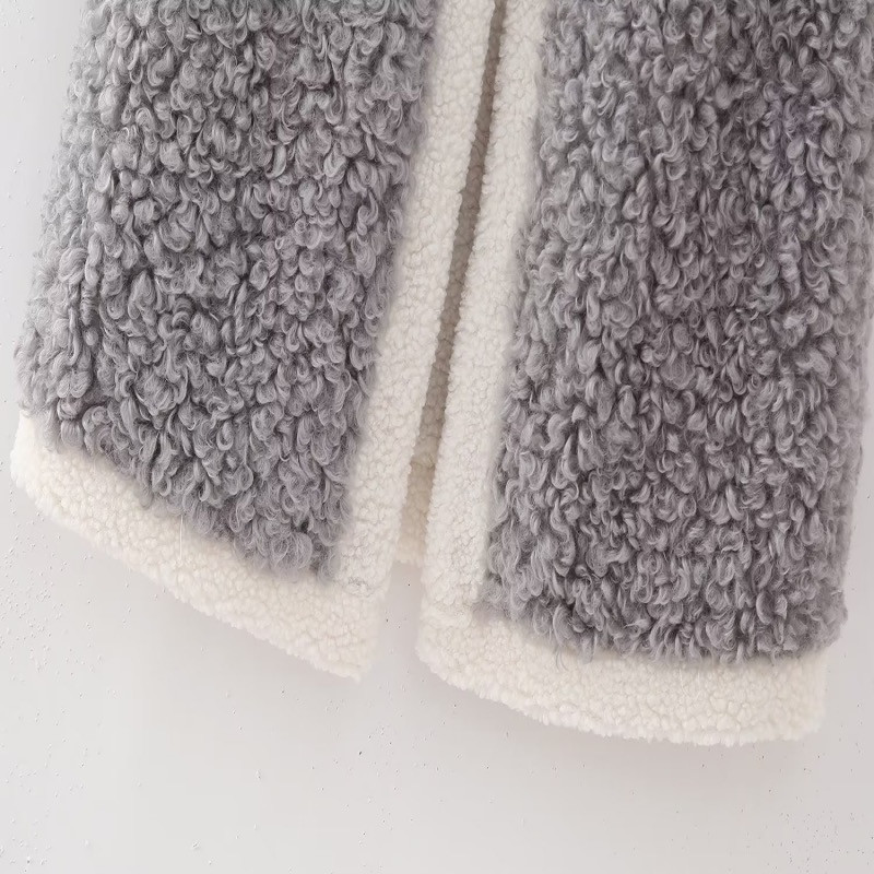 2023 noi femei, colorate contrastante, vestă de pluș, modă, cu decolteu în V, fără mâneci, caldă, cardigan, vestă, tendință, ocazional, stil stradal