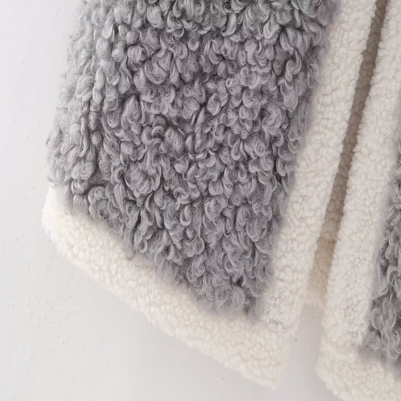 2023 noi femei, colorate contrastante, vestă de pluș, modă, cu decolteu în V, fără mâneci, caldă, cardigan, vestă, tendință, ocazional, stil stradal