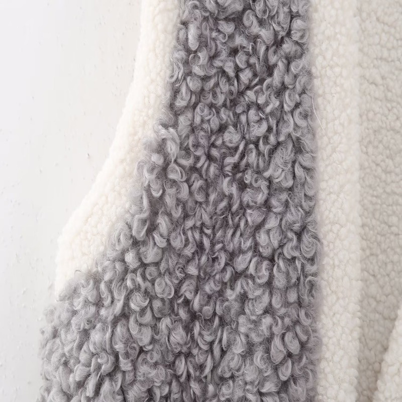 2023 noi femei, colorate contrastante, vestă de pluș, modă, cu decolteu în V, fără mâneci, caldă, cardigan, vestă, tendință, ocazional, stil stradal