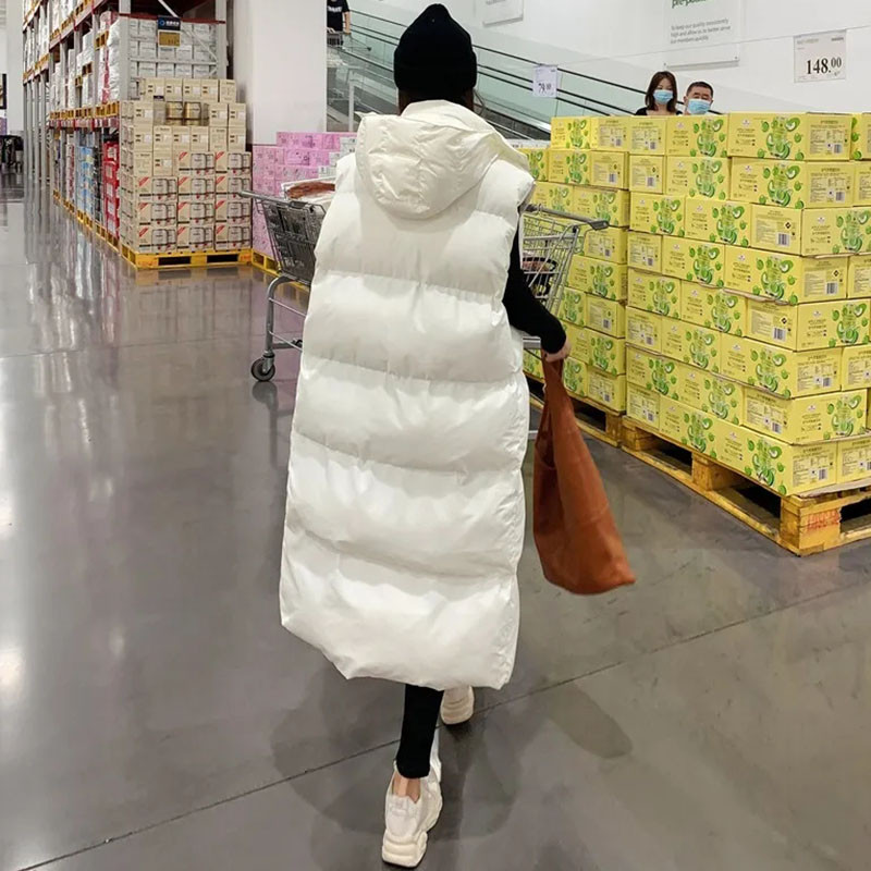 Laisvos medvilninės liemenės su ilgu gobtuvu, žieminės, šiltos storos paltai, negabaritinės moteriškos liemenės korėjietiška elegantiška striukė be rankovių