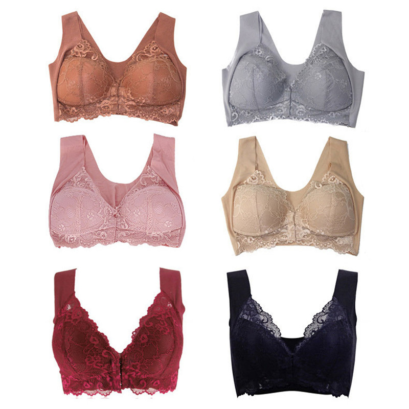 Sutien cu închidere în față cu dantelă florală Lift Stretch Sutien fără cusături modelat 5D Lenjerie de corp cu acoperire completă Push Up pentru cupa mare Can CSV