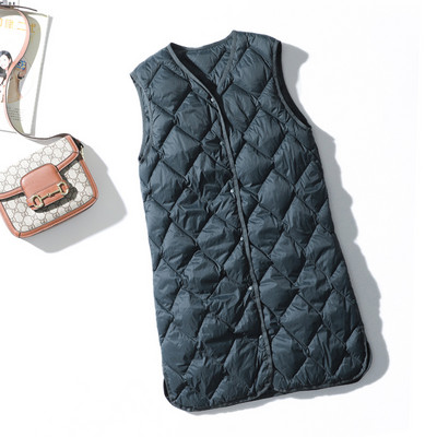 Lagabogy 2023 Nou Toamnă Iarnă Femei Ultra Ușoare 90% Puf de Rață Alb Vestă Lungă Femeie Un singur piept Gâtul în V Guler Fără mâneci