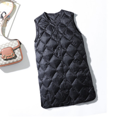 Lagabogy 2023 Nou Toamnă Iarnă Femei Ultra Ușoare 90% Puf de Rață Alb Vestă Lungă Femeie Un singur piept Gâtul în V Guler Fără mâneci