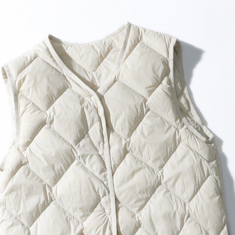 Lagabogy 2023 Nou Toamnă Iarnă Femei Ultra Ușoare 90% Puf de Rață Alb Vestă Lungă Femeie Un singur piept Gâtul în V Guler Fără mâneci