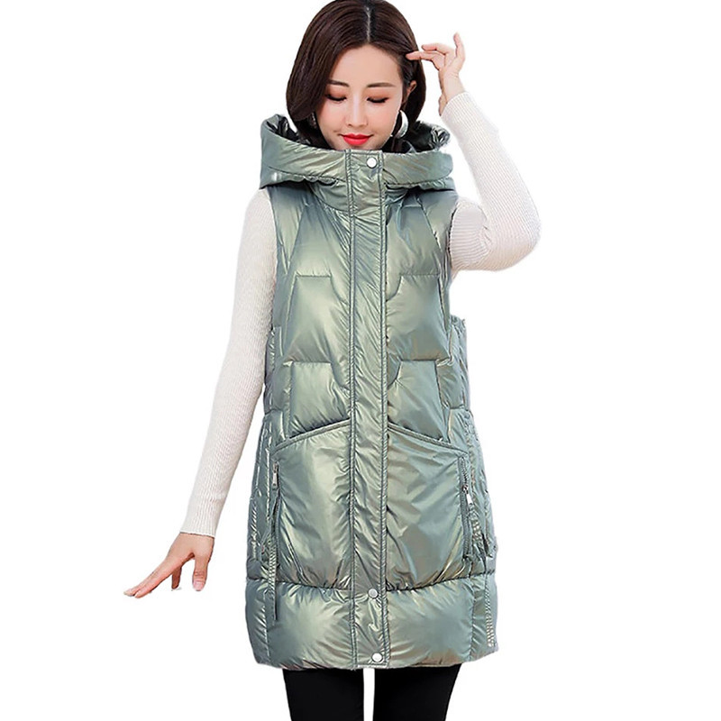 2023 Νέο χειμερινό μπουφάν γυναικείο πάρκα με κουκούλα Ζεστό μακρύ γιλέκο Γυναικείο βαμβακερό αμάνικο γιλέκο Chaleco Mujer