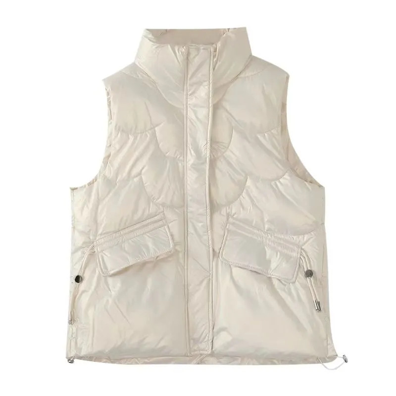 Dámska zimná vesta so stojacím golierom 2023, nová krátka svetlá farba, bavlnená prešívaná bunda bez rukávov, kabát, vesta Chaleco Mujer