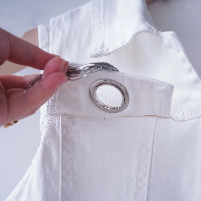 Vestă de blugi pentru femei, cu un singur piept, 2023, primăvară, vară, ocazional, cu guler răsucit, cu ciucuri, fără mâneci, haină scurtă de blugi Streetwear pentru femei