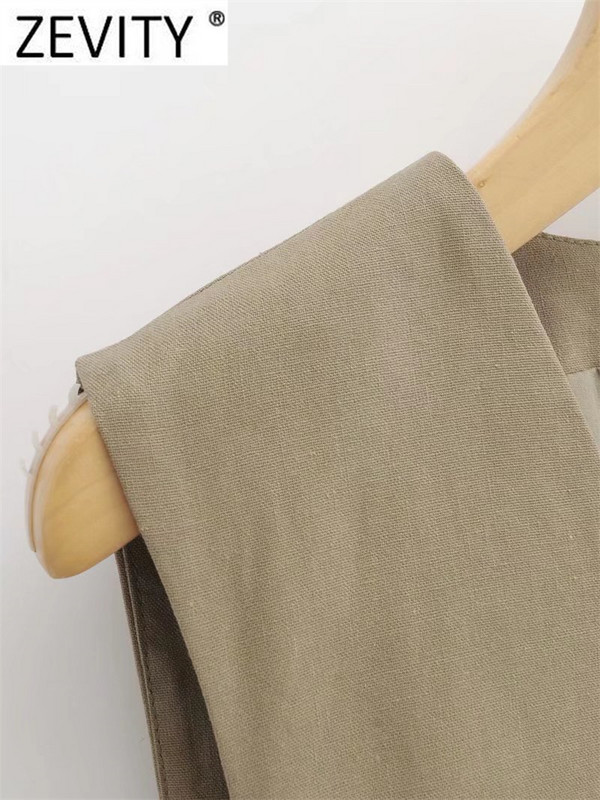 Zevity pentru femei, de modă, cu decolteu în V, fără mâneci, cu un singur piept, vestă de in, jachetă de birou pentru dama, ocazională, vestă subțire, topuri CT1642