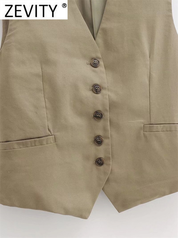 Zevity pentru femei, de modă, cu decolteu în V, fără mâneci, cu un singur piept, vestă de in, jachetă de birou pentru dama, ocazională, vestă subțire, topuri CT1642