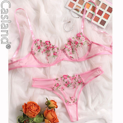 Transperantni komplet donjeg rublja Ženski mrežasti set Sexi Lenceria Sensual Mujer Kompleti grudnjaka Vez, cvjetni okviri Bielizna Erotyczna