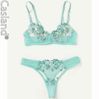 Transperantni komplet donjeg rublja Ženski mrežasti set Sexi Lenceria Sensual Mujer Kompleti grudnjaka Vez, cvjetni okviri Bielizna Erotyczna