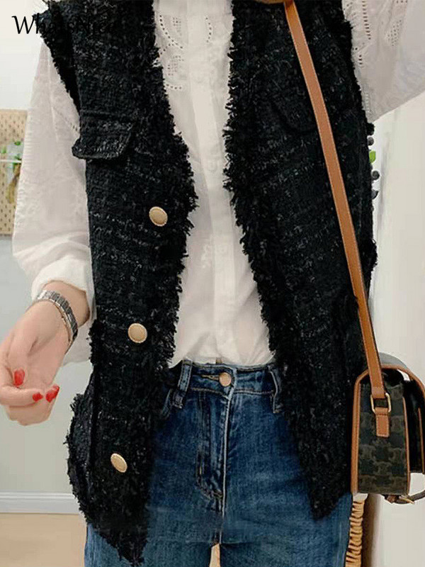 Meiteņu jauns modes franču retro mazs aromāts bezpiedurkņu jaciņš sieviešu veste sieviešu dāmas OL jaukas rūtainas vestes ikdienas apģērbs