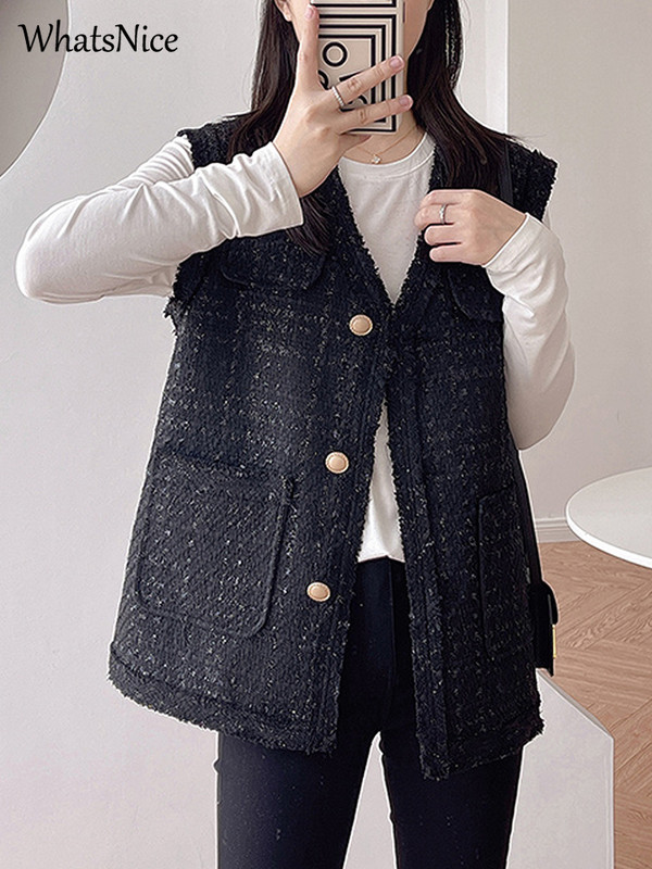 Meiteņu jauns modes franču retro mazs aromāts bezpiedurkņu jaciņš sieviešu veste sieviešu dāmas OL jaukas rūtainas vestes ikdienas apģērbs