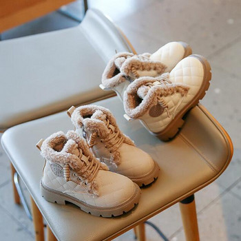2023 Нови зимни детски обувки Кожени водоустойчиви плюшени ботуши Детски ботуши за сняг Марка Момичета Момчета Ежедневни ботуши Модни маратонки