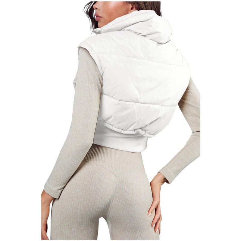 Vestă pentru femei, supradimensionată, matlasată, scurtă, vestă, veste ușoare, hanorac cu fermoar, îmbrăcăminte capitonată, haină de iarnă fără mâneci, cu buzunare