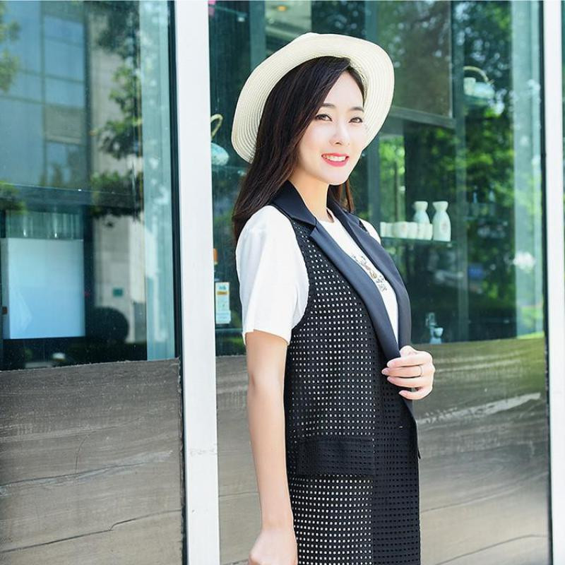 Letné jesenné duté verzie obleku bez rukávov vesta dámsky kardigan klopové bundy dámske dlhé kabáty vesty vrchné oblečenie vesta