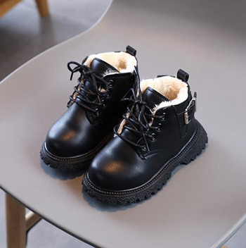 2022 Детски ежедневни обувки Есен Зима Ботуши за сняг Обувки за момчета Модни кожени меки противоплъзгащи ботуши за момичета Бебешки детски спортни обувки