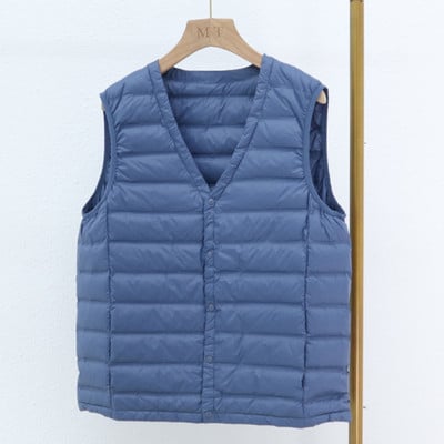 Jesenná zimná ultraľahká dámska páperová bunda s jedným breadom bez rukávov, voľná jednofarebná vesta, teplá vrchná vesta