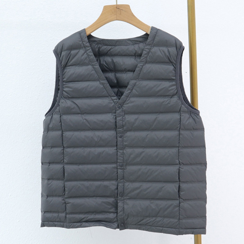 Jesenná zimná ultraľahká dámska páperová bunda s jedným breadom bez rukávov, voľná jednofarebná vesta, teplá vrchná vesta