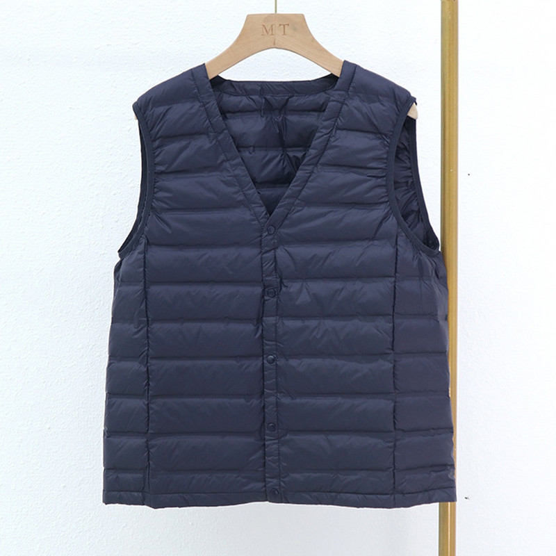 Jesenná zimná ultraľahká dámska páperová bunda s jedným breadom bez rukávov, voľná jednofarebná vesta, teplá vrchná vesta