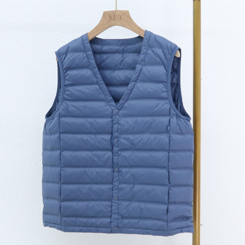 Jesenná zimná ultraľahká dámska páperová bunda s jedným breadom bez rukávov, voľná jednofarebná vesta, teplá vrchná vesta