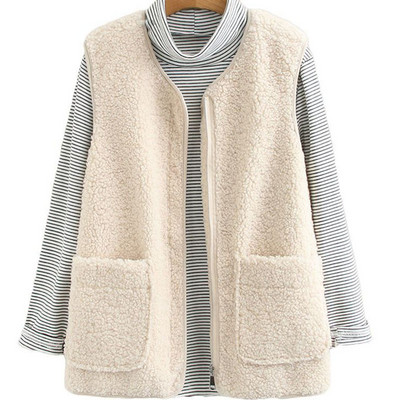 Vestă de iarnă, de iarnă, din catifea de miel, haină simplă, dulci, elegantă, îngroșată, o haină caldă, fără mâneci.