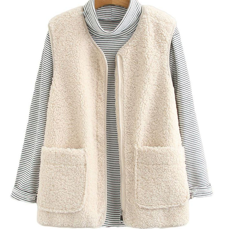 Vestă de iarnă, de iarnă, din catifea de miel, haină simplă, dulci, elegantă, îngroșată, o haină caldă, fără mâneci.