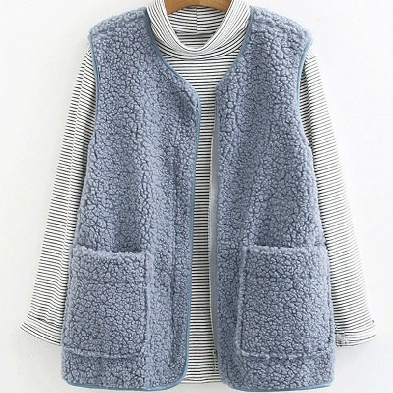 Vestă de iarnă, de iarnă, din catifea de miel, haină simplă, dulci, elegantă, îngroșată, o haină caldă, fără mâneci.