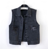 Modni traper prsluci sa šljokicama Ženske proljeće Ljeto Kratka jakna bez rukava Ležerna jednoredno kopčanje Preveliki jean prsluk Ženski gornji dio