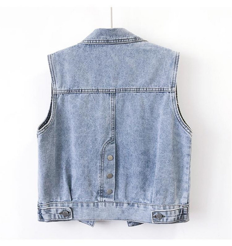 Modni traper prsluci sa šljokicama Ženske proljeće Ljeto Kratka jakna bez rukava Ležerna jednoredno kopčanje Preveliki jean prsluk Ženski gornji dio