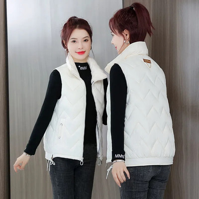 Jachetă din bumbac pentru femei, vestă nouă, coreeană cu guler în picioare, vestă scurtă, jachetă fără mâneci, vestă pentru femei, îmbrăcăminte exterioară de toamnă și iarnă