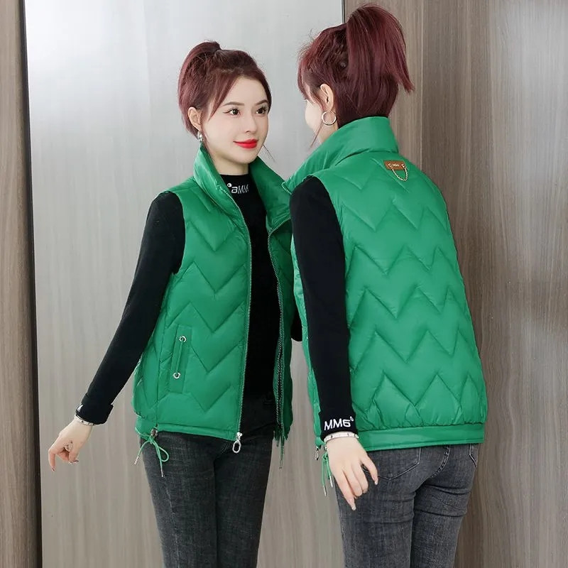 Jachetă din bumbac pentru femei, vestă nouă, coreeană cu guler în picioare, vestă scurtă, jachetă fără mâneci, vestă pentru femei, îmbrăcăminte exterioară de toamnă și iarnă
