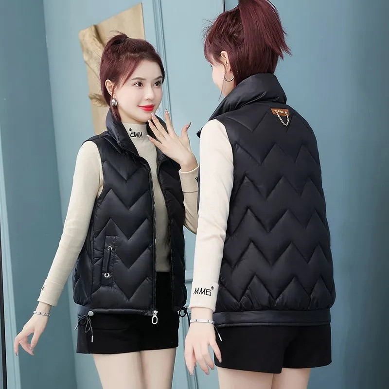 Jachetă din bumbac pentru femei, vestă nouă, coreeană cu guler în picioare, vestă scurtă, jachetă fără mâneci, vestă pentru femei, îmbrăcăminte exterioară de toamnă și iarnă