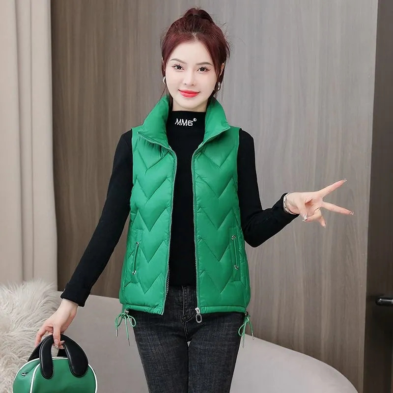Jachetă din bumbac pentru femei, vestă nouă, coreeană cu guler în picioare, vestă scurtă, jachetă fără mâneci, vestă pentru femei, îmbrăcăminte exterioară de toamnă și iarnă
