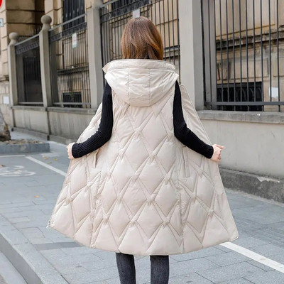 Vestă din bumbac pentru femei, toamnă iarnă, vestă cu glugă, vestă lungă, caldă, haină solidă, cu fermoar, fără mâneci, jachetă din bumbac, pentru femei, 4XL